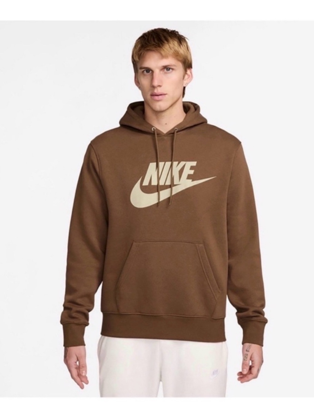 Nike Brown Hoodie with Cream Logo - Men's Pullover